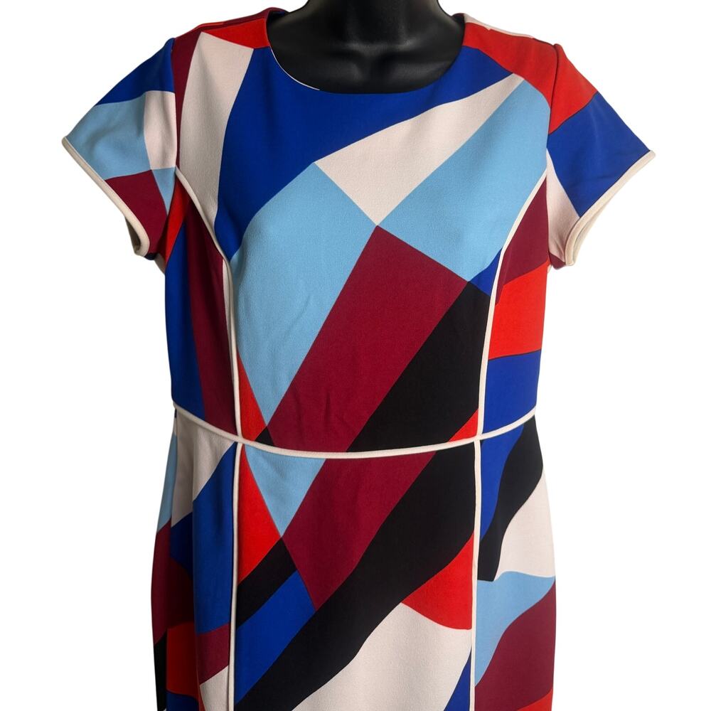 Vince Camuto Sheath Dress Size 8 Color block Geometric Short Sleeve Stretch EUC - Picture 2 of 7